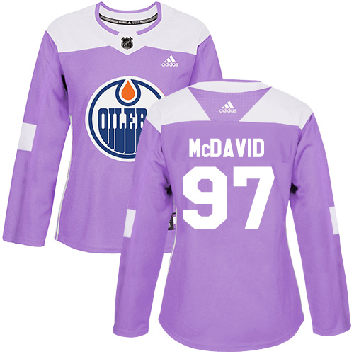 Adidas Oilers #97 Connor McDavid Purple Authentic Fights Cancer Women's Stitched NHL Jersey - Click Image to Close